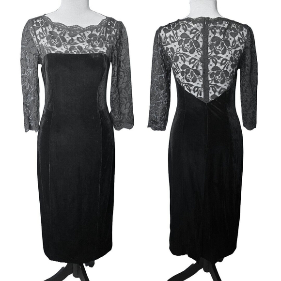 Eliza J Lace Velvet Dress Size 4 NWOT Black Holiday Cocktail Winter Quiet Luxury - Picture 2 of 10